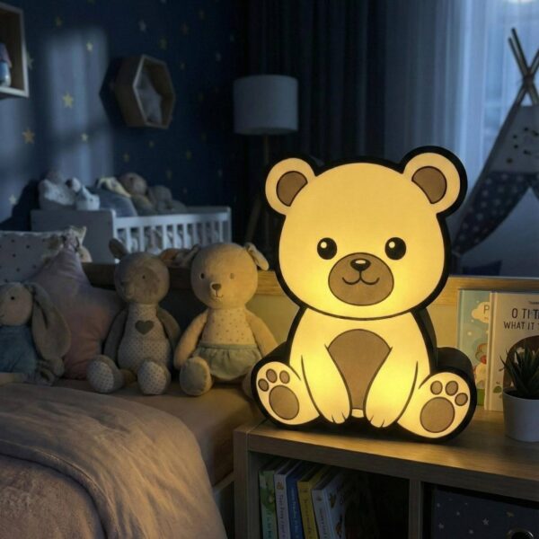 Maci alakú gyerek éjjeli lámpa gyerekszobába led világítással segít az elalvásban