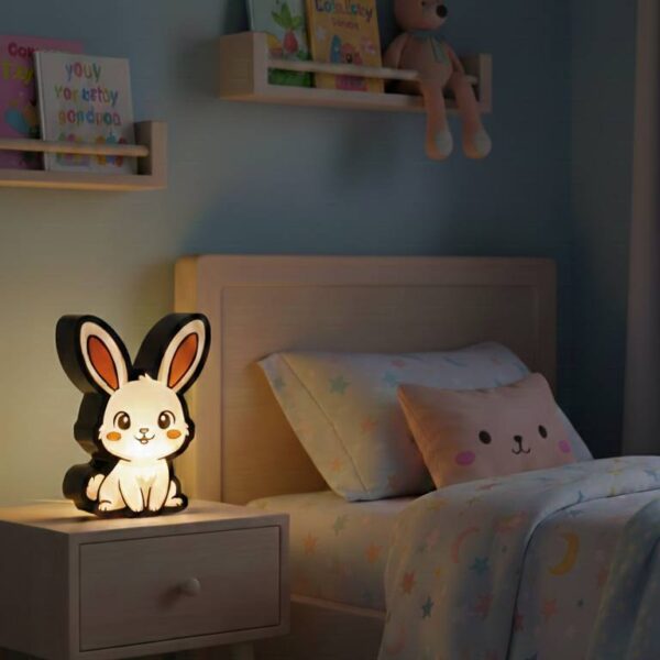 Nyuszi alakú éjjeli lámpa gyerekeknek gyerekszobaba led világítással segít az elalvásban