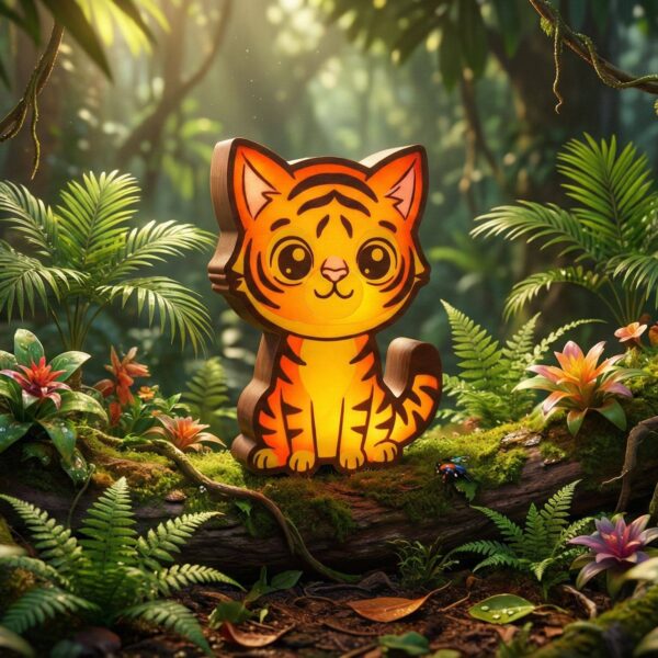 Tigris alakú éjjeli lámpa led világítással gyerekeknek segít az elalvásban