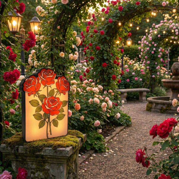 vörös rózsacsokor örökvirág dekor lámpa led világítással romantikus nőnapi ajándék