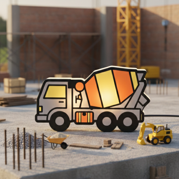 egyedi betonkeverő formáju éjjeli lámpa gyerekeknek gyerekszobaba led világítással építkezésen