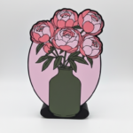 rózsaszín bazsarózsák zöld vázában, asztali dekoráció, Ledes